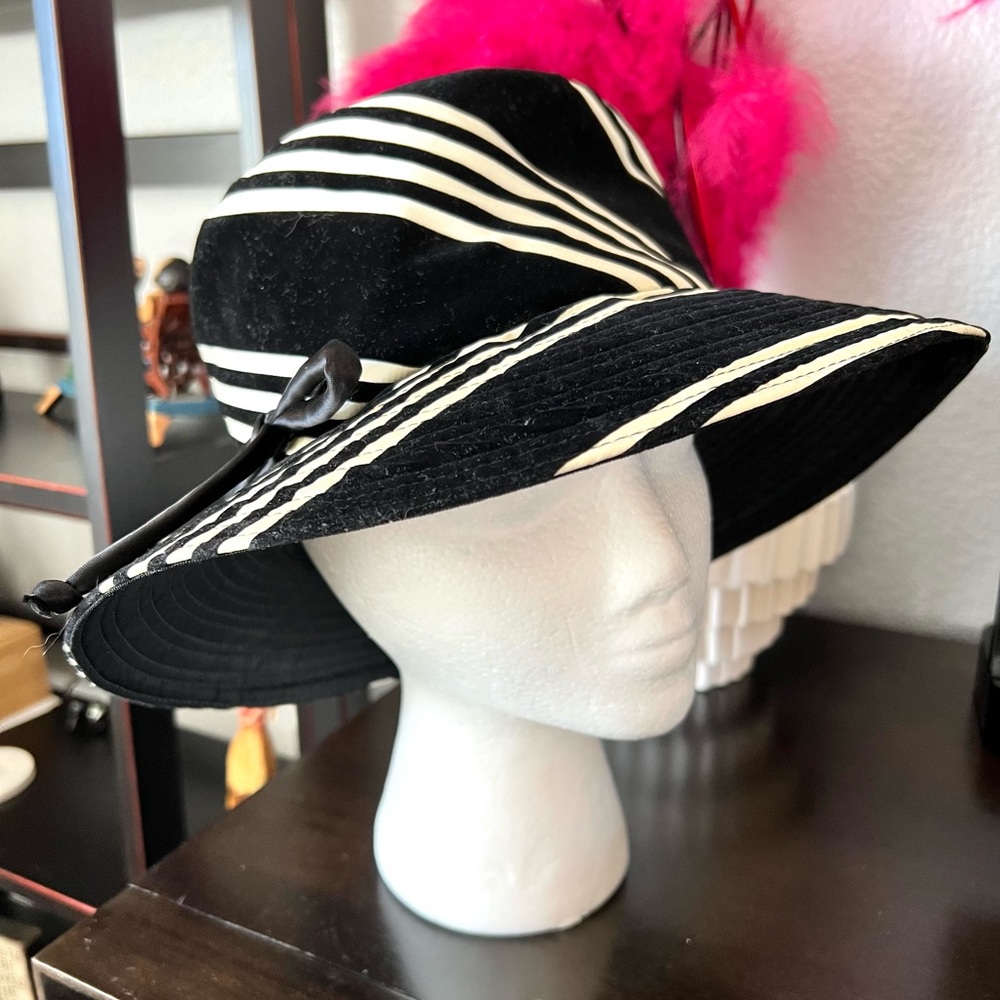 Vintage Black and White Striped Velvet Hat